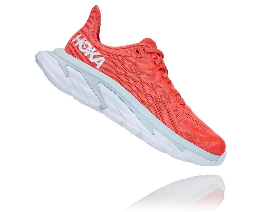 Running Shoes Womens - Hoka One One Clifton Edge - Red/White - UTVKFDP-15